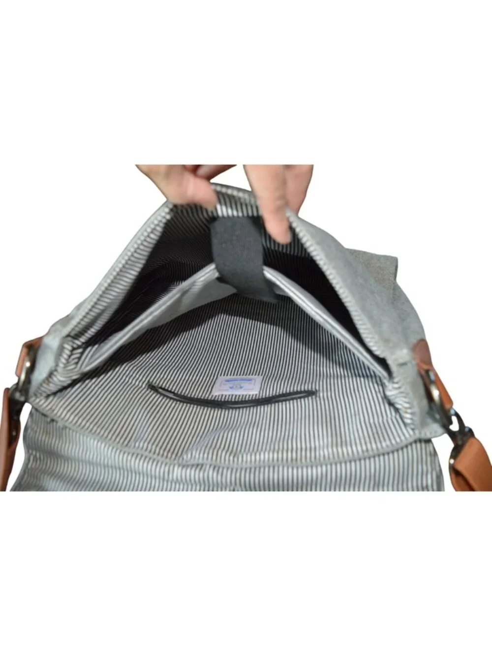 Sturdy Bags Gray Felt Messenger Bag Brown Trim Neutral Work School Travel Casual